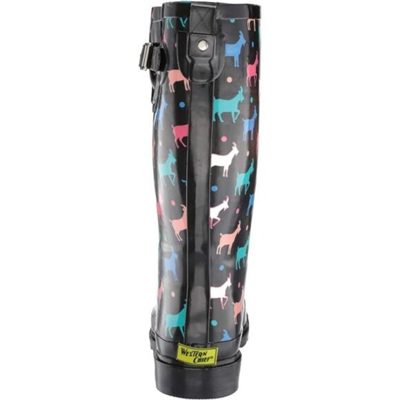 NEW Women's Unique Printed Tall 100% Waterproof Rain Boot Adjustable Strap - Picture 3 of 6